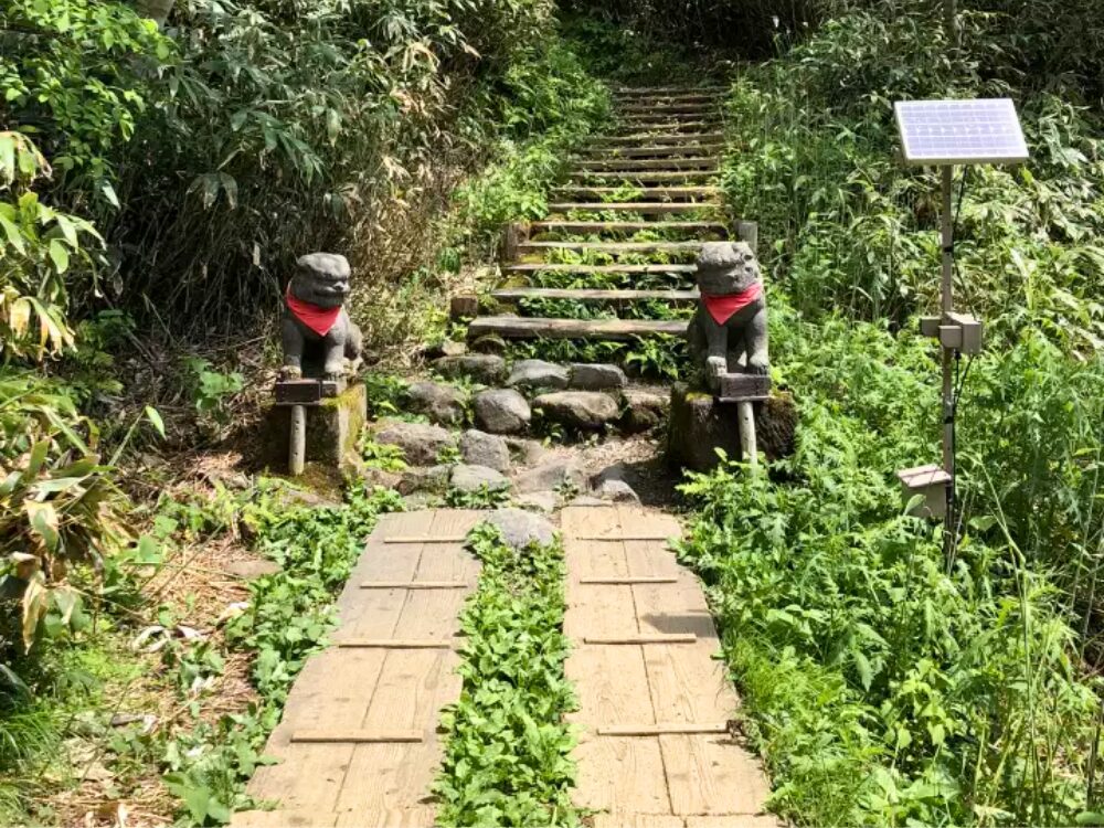 登山道と狛犬