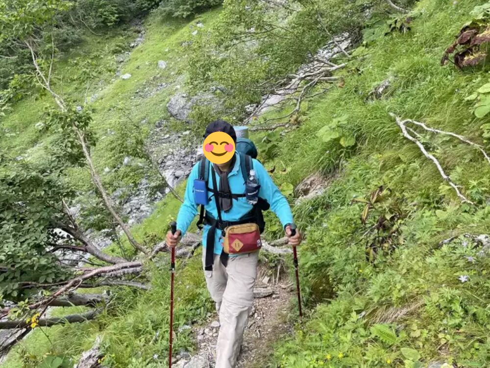 トレッキングポールを使う登山者